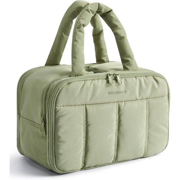 Handbags - Women's E-green Puffy Lightweight Cosmetic Makeup Bag Organizer With Handle